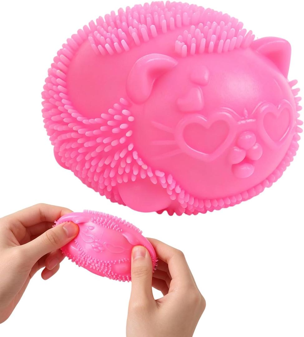 Cool Cat Squeeze Squishy, Wild Cats Fuzz Ball Sensory Squeeze Toy, Slow Rise Sensory Fidget Balls, Anxiety Slow Rising Squishy Fidget Toy, Suitable for Relieving Stress or as a Gift (Rose Red)