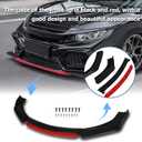 WFLNHB Universal Front Bumper Lip 4 Pieces Kits Spoiler Splitter 2 Layer Lip Glossy Black with Red Tongue