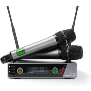 Dual-Channel UHF Wireless Microphone System with Auto Scan & IR Sync  200 Channels, 400ft Range, Cardioid Mics, Metal Body, LCD Display for Live Events, Recording, Stage Performances