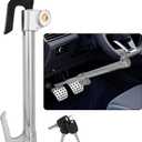 Universal Anti-Theft Steering Wheel & Brake Pedal Lock with Retractable Double Hook, 3 Double Row Atom Keys, Car Security Lock for Truck SUV Van, Emergency Window Breaker