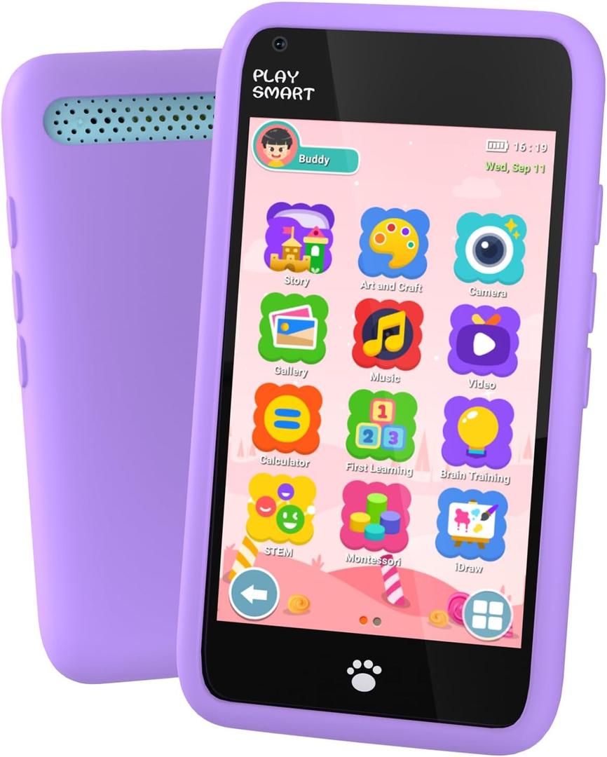 Toys Kids Smart Phone, Birthday Gifts for Girls, Kids Phone with 3.97" Touchscreen, 16 GB Storage & Front Camera Mini Play Cell Phone, Toddler Toys for Girls Age 3 4 5 6 7 8 9 10 Years Old (Purple)