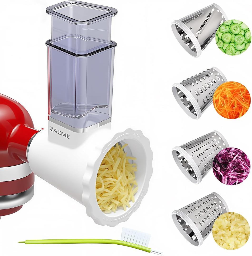 Updated Shredder Cheese Grater Attachment for KitchenAid Stand Mixers, Salad Machine with Vegetable Slicer, Salad Maker, Food Slicers Slicer Shredder Attachment with 4 Blades Dishwasher Safe