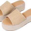VOMIRA Platform Sandals Women Espadrille Wedge Sandals for Women Open Toe Slip On Flatform Rafiia Slide Sandals Summer Beach Sandals Bohemia Dressy Sandals (6.5, Apricot)