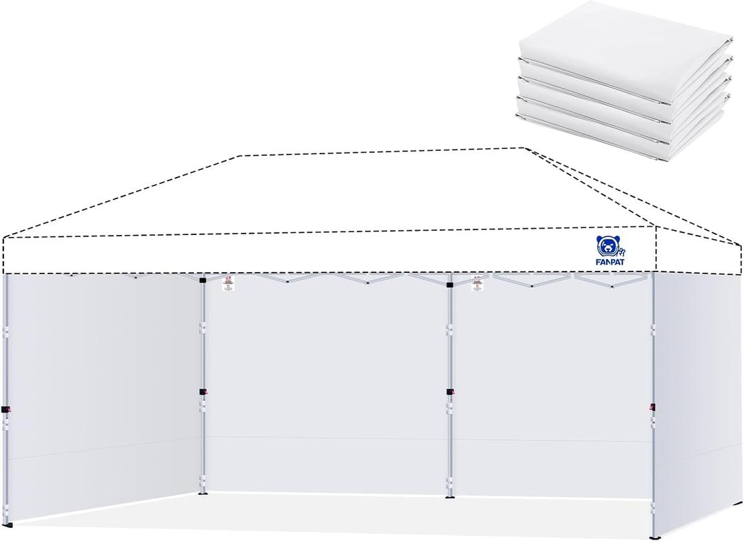 Fanpat 10x20ft Canopy Sidewalls fit 10x20ft Pop Up Tent, Waterproof 99% UV Protection Privacy Enclosure for Outdoor Events and Party, White (4Pcs Sidewalls Only, Frame and Top Not Included)