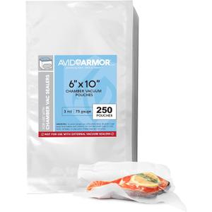 Avid Armor Chamber Vacuum Sealer Bags  Heavy Duty, BPA-Free, Pre-Cut Chamber Vacuum Bags for Food Preservation, Freezer Storage, Sous Vide and more, 250/Pack (6x10)  Multi-Use Vacuum Bags