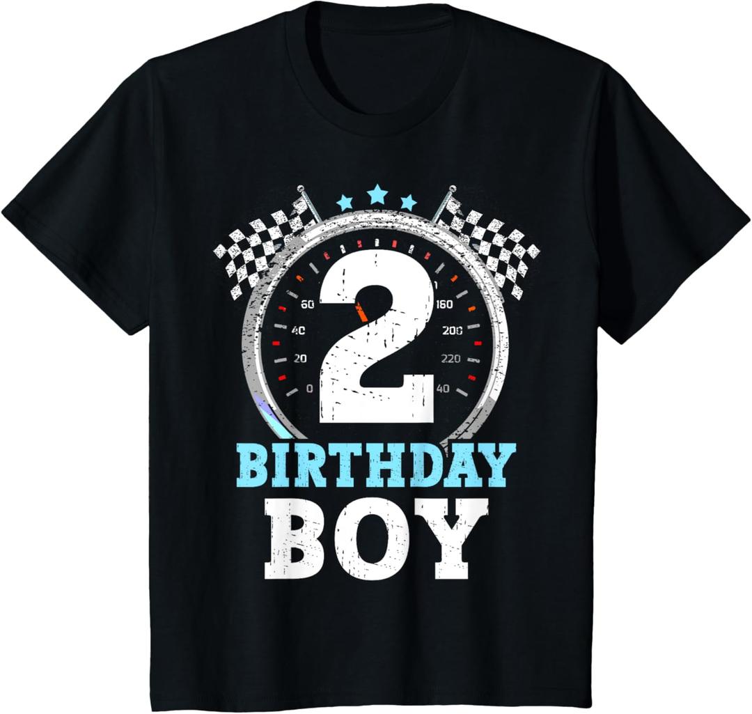Kids 2nd Birthday Boy 2 Second Race Car Birthday Racing Car Flag T-Shirt (Black), 3T