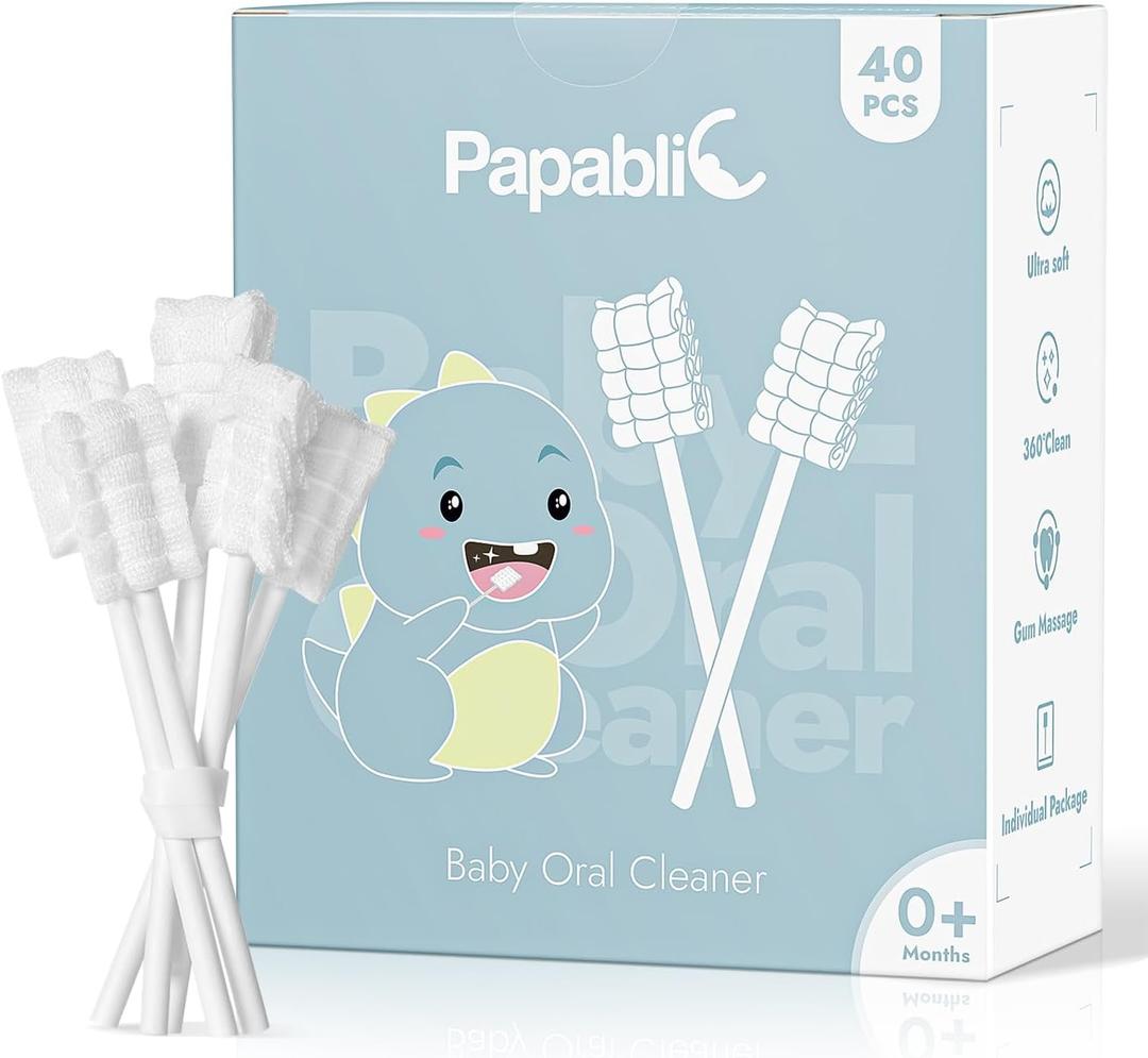 Papablic Baby Tongue Cleaner, Baby Oral Cleaner, Disposable Infant Mouth Cleaner Newborn, Upgrade Gum Cleaner with Paper Handle for Infants Ages 0-2 Years, 40 Pack