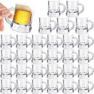 30 Pcs Mini Plastic Beer Mugs, 1 oz Clear Plastic Shot Glasses with Handles, Reusable Beer Stein Tasting Glasses for Drinking, Festival, Party, BBQ