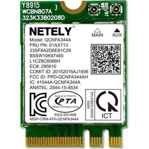 NETELY IEEE 802.11AC WiFi 5 NGFF M2 Interface 1200Mbps WiFi Adapter with Bluetooth 4.2 for Laptop PCs, 2.4GHz 300Mbps and 5GHz 867Mbps NGFF M2 WiFi Card, OEM Lenovo FRU PN: 01AX713 (QCNFA344A)
