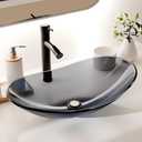 YIMAI Ingenuity Vessel Sink Bathroom Sinks Tempered Glass Art Basin 20.8"x13.7" Oval Bowl Above Counter with Faucet and Pop-Up Drain Combo, Oval Clear Grey(20202E)