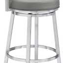 Armen Living Madrid 26" Counter Height Swivel Modern Gray Faux Leather and Brushed Stainless Steel Bar Stool for Kitchen Island Counter