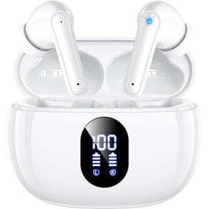 Wireless Earbuds, 2025 Ear Buds with Big Bass Stereo Sound, Lightweight Bluetooth Earbuds with 48 Hours Playtime, in-Ear Fit Earphones, IPX7, Hands-Free Calls with AI for iPhone, Android, Pad