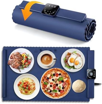 A&F Global Extra Larg Food Warming Mat, Roll Up Food Warmer with Fast & Even Heating,(26" x15.15") Premium-Grade Silicon Material, 5 Temperature Settings, Versatile Food Warmers for Parties (Blue)