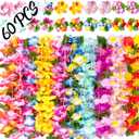 Moon Boat 60 Pieces Hawaiian Luau Leis - Tropical Tiki Hibiscus Flowers for Summer Pool Party Favors Supplies Decorations - 10 Styles