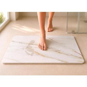 Stone Bath Mat, Diatomaceous Earth Shower Mat, Non-Slip Super Absorbent Quick Drying Bathroom Floor Mat, 2 Pack, Marble White, Large