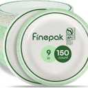 Disposable Plates 9 Inch, 150PCS Paper Plates Bulk with Green Rims, Heavy Duty Paper Plates for Graduation/Retirement Party, Picnic, BBQ, Microwave, Breakfast, Lunch & Dinner