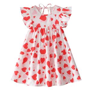 RJXDLT Toddler Dress Baby Girls Cotton Linen Ruffle Sleeve Tiered Swing Casual Summer Boho Dresses 690 Pink Heart 130