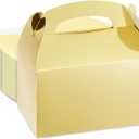 Juvale 24 Pack Metallic Gold Gable Boxes - Sturdy 300 GSM Cardstock Metallic Treat Bags - Customizable Gold Party Favors with Handles - Mini Gift Boxes for Favors, 6.2 x 3.5 x 3.6 in