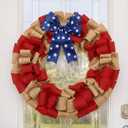 Dingion 20 Inch Patriotic Burlap Wreath for Front Door 4th of July Red White and Blue American Flag Mesh Wreath with Star Bow, Rustic 250th Anniversary Memorial Day Decoration for Farmhouse Home Porch