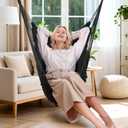 Y- STOP Hammock Chair Hanging Rope Swing, Max 500 Lbs, 2 Cushions Included, Large Macrame Hanging Chair with Pocket, Cotton Weave for Superior Comfort, Durability (Dark Grey)