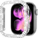 KADES Bling Case Compatible with Apple Watch Series 3 2 1 42mm, Double Diamond PC Bumper Full Protective Face Cover for Women, Sparkling Rhinestone 42mm, Clear