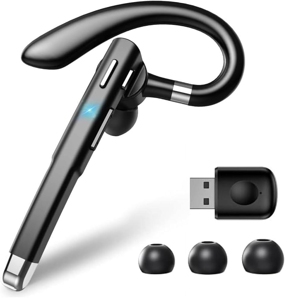 Bluetooth Headset with USB Type C 270 Degrees Rotatable Microphone for Truck Driver Bussiness and Travel (White)