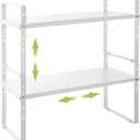 AcrossStar Expandable Cabinet Shelf Organizer Rack, Stackable Kitchen Counter Storage Shelves Stand, Adjustable Height Pantry Shelf Spice Rack (White, 2 Pack)