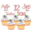 Gyufise 30 Pack Rose Gold Glitter 12th Birthday Cupcake Toppers Hello Sweet 12 Twelve Since 2013 Cupcake Picks for 12th Birthday Party Cake Decorations Supplies