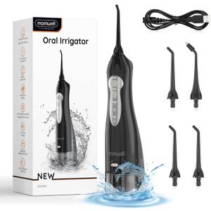 Water Flosser, Mornwell Water Flossers for Teeth - 330ML Tank USB Rechargeable Dental Flosser, IPX7 Waterproof 3 Modes & 4 Jet Tips Portable Dental Oral Irrigator,Professional Water Flosser (XX-Large, Black)