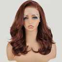 SOKU 13X6 Reddish Brown Lace Front Wigs Pre Layered, 18 Inch Short Wavy Glueless Wigs Pre Plucked, Copper Red Body Wave Synthetic Lace Front Wigs for Women