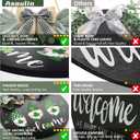 St Patrick's Day Welcome Sign Wreath For Front Door Decor Shamrock Hanging Door Sign Gnomes Pattern With Greenery & Bow Wooden Round St Patricks Day Decoration For The Home Farmhouse Decor 12x12 Inch (Black)