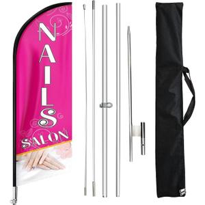 Nails Salon Feather Flag Sign, Pink, 11FT, Swooper Flag Pole Kit & Ground Stake