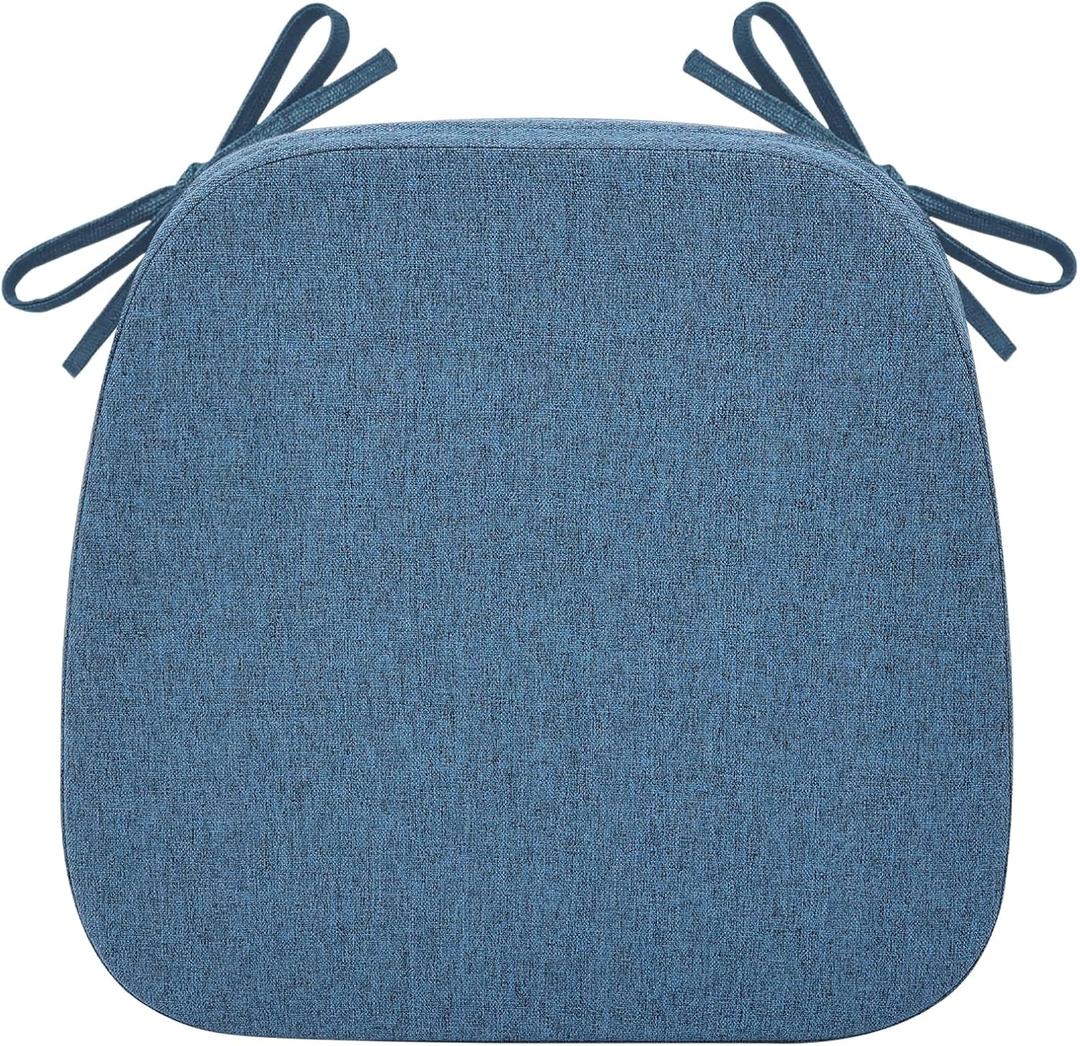 Shinnwa Chair Pad for Dining Chair, Non-Slip Kitchen Chair Cushion with Detachable Straps and Machine Washable Cover, 17x16x2in, Blue