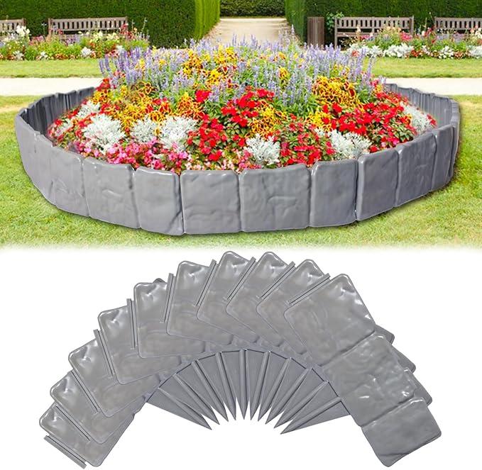 Garden Edging Border NO DIG, 32FT Landscaping Border Edging for Flower Bed Edging Borders, Interlocking Yard Lawn Edging for Flower Bed (Gray, 40 PCS)