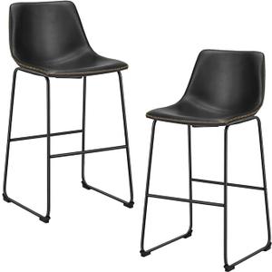 DUMOS 26 Inch Counter Height Bar Stools Set of 2, Modern Faux Leather High Barstools with Back and Metal Leg, Bar Chairs for Kitchen lsland, Elegant Black