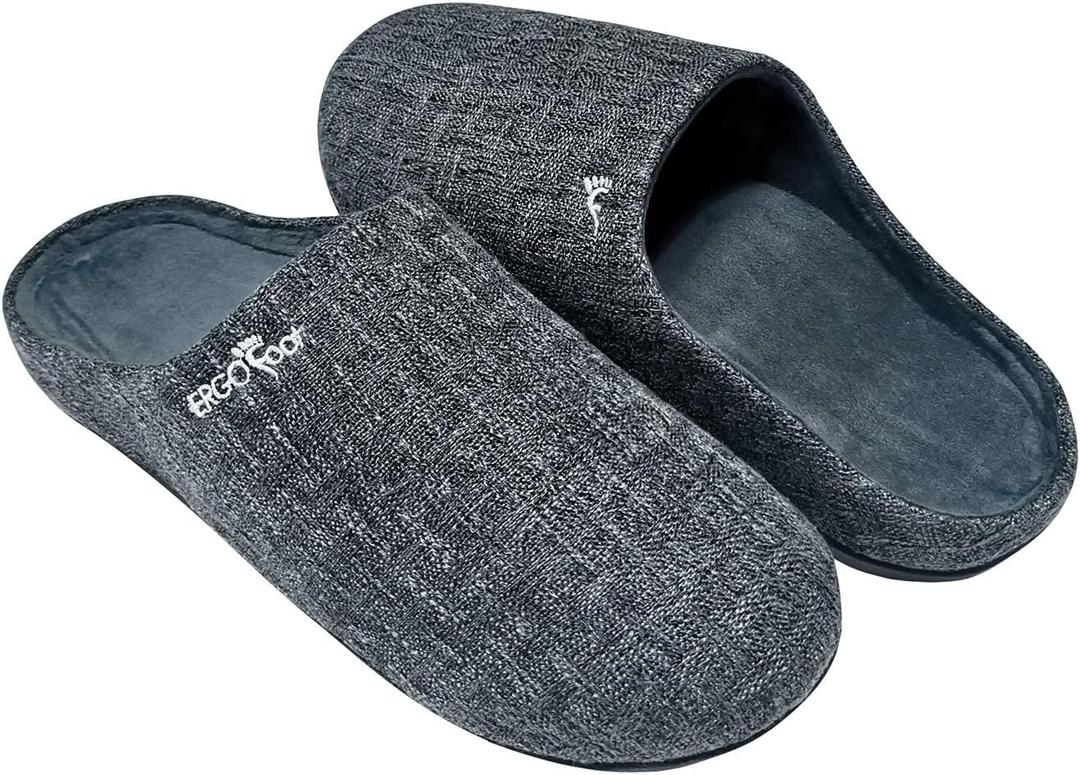 ERGOfoot Orthotic Slippers with Arch Support for Plantar Fasciitis Pain Relief, Comfortable Orthopedic Clog House Shoes with Indoor Outdoor Anti-Skid Rubber Sole (8 Women/7 Men, Grey)