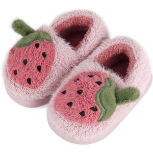 ESTAMICO Girls Cute Cartoon Slippers with Memory Foam Kids Plush Warm Winter House Shoes (Pink)