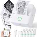 Print Pods Mini Printer, Thermal Inkless Sticker Maker with 10 Rolls Printing Paper, Pocket Printpod for phone, Impresora Porttil for Notes, Flashcards, Journal, DIY, Compatible with iOS & Android (White)
