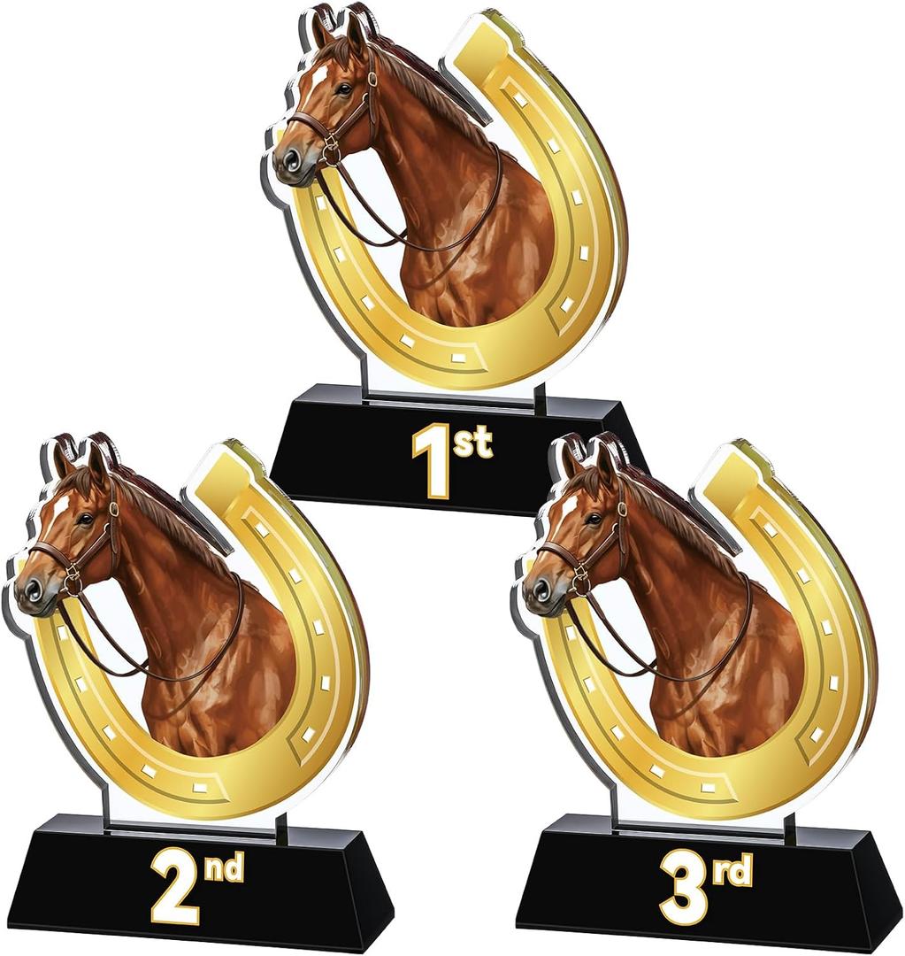 Kenning 3 Pcs Derby Day Horsing Trophies 1st 2nd 3rd Racing Award Cup 4.8" Acrylic Horseshoe Table Centerpieces Gold Riding Prize Party Gift for Adult Tournament Match Sport Team Competition