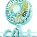 SWEETFULL Portable Stroller Fan with Display 4000mAh Battery Powered Mini Clip On Fan, 4-Speed Rechargeable Small Personal Cooling for Baby Car Seat Crib Travel - Cyan