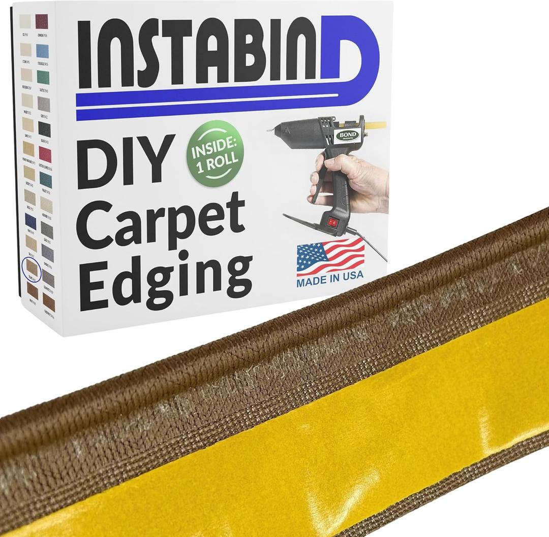 Instabind 54 ft Roll Premium Carpet Edge Binding  Regular Style Carpet Edge Trim for Do-It-Yourself Rug Edging- with Durable Hold & Easy Finishing for Rug Edges - USA Made Flooring Products, Taupe