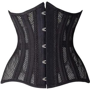 SHAPERX Women 24 Double Steel-Boned Longline Heavy Duty Waist Training Corsets Shaper (Medium, Black Mesh)