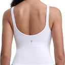 CRZ YOGA Seamless Womens U Neck Longline Sports Bra - Thin Strap Padded Workout Crop Tank Ribbed Open Back Yoga Camisole Top (White, XL)