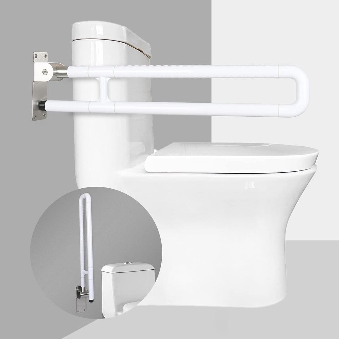 29.5 Inch Handicap Grab Bars Foldable Toilet Safety Rails, Flip-Up Bathroom Grab Bar with Anti-Slip Grip, Toilet Handrails Hand Grips Shower Assist Aid for Elderly Pregnant Women Disabled