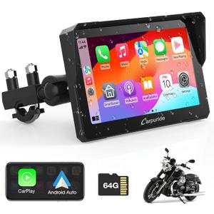 Carpuride W702 for Motorcycle, 7 inch Waterproof Touchscreen, Portable Carplay/Android Auto GPS Navigation for Motorbike, Support Dual Bluetooth, Car GPS, Siri, G00gle Assistant, TF-64G