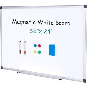 OLIXIS Magnetic White Board, Dry Erase Board for Wall 36" x 24", Whiteboard with 1 Dry Eraser & 2 Multicolor Markers & 4 Magnetic Pins, Aluminium Frame for Home, School, Office, White