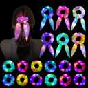 18Pcs Light Up Scrunchies, LED Hair Scrunchy for Women Girls Bunny Ear Ponytail Holders Neon Colorful Hair Tie Glow in the Dark Hair Accessories for Rave Slumber Carnival Birthday Party Favor Supplies
