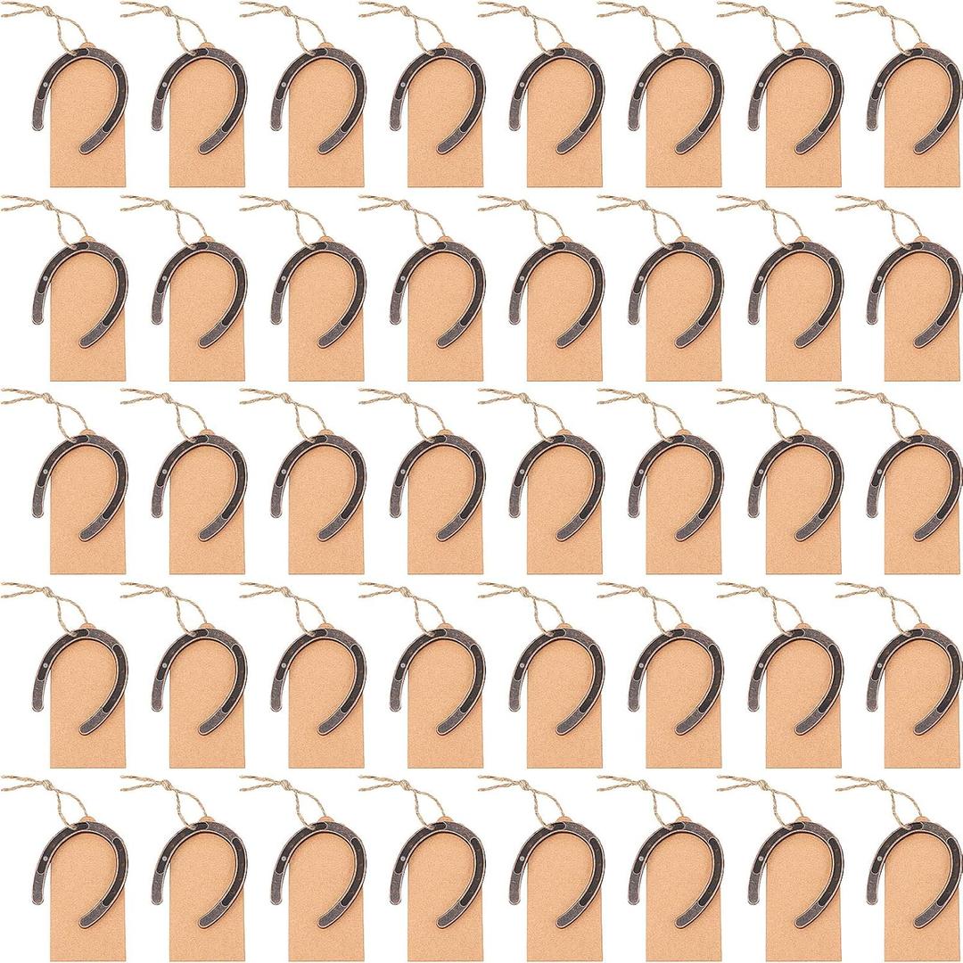 Moxweyeni 40 Pcs Lucky Horseshoes with Tags Western Cowboy Party Decorations Rustic Horseshoes Gifts Set for Vintage Wedding Birthday Western Themed Horse Party Decor(Bronze)