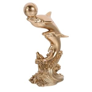 STOBAZA Dolphin Ornament Dolphin Decoration Statue Sea Animal Figurine Figurine Golden Resin