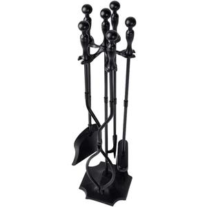 AMAGABELI Garden & Home Fireplace Tools Sets 5 Pcs Wrought Iron Fire Kit Set for Indoor Fireplace Outdoor Fire, Fireside Accessories with Poker,Tong, Shovel, Broom, Fireplace Tool Stand(Black) (32 inch)